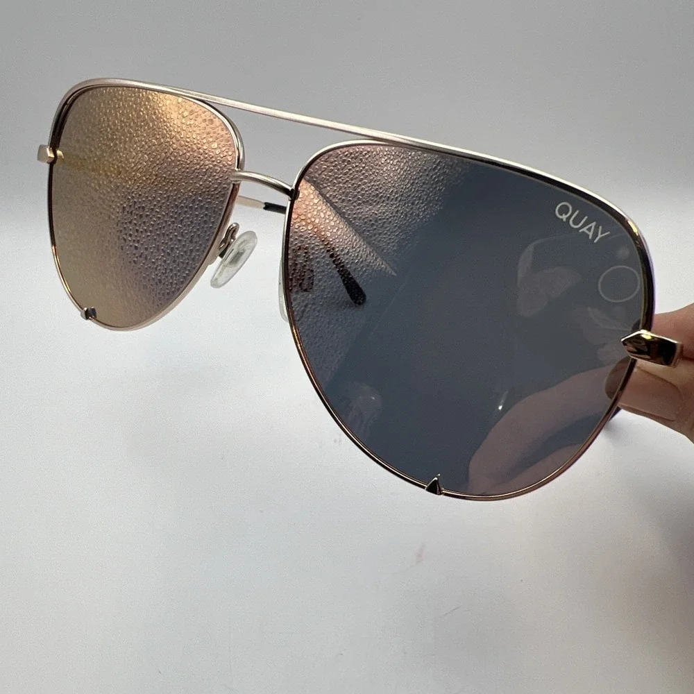 QUAY Australia High Key 126 Polarized Aviator Sunglasses Rose Gold Mirror Lenses